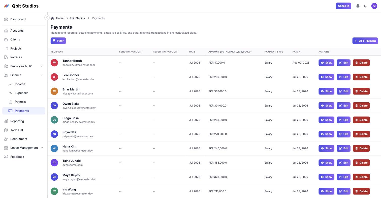 Salary payments recorded in Startup-pal